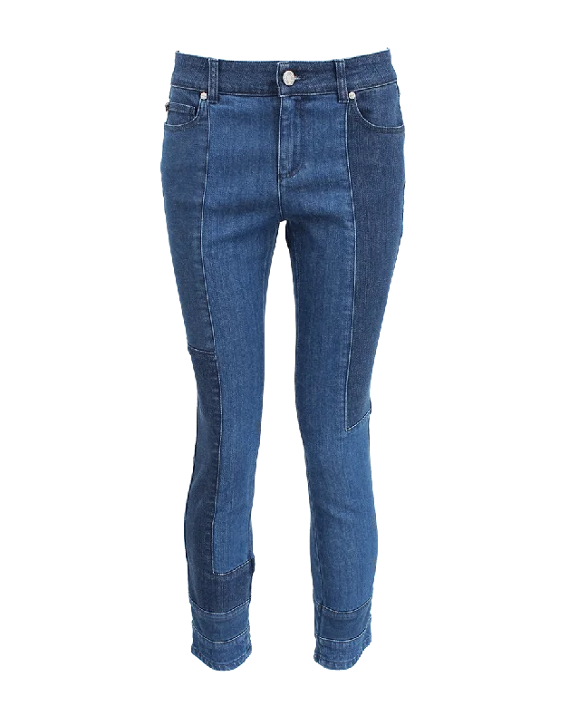 Blue And Indigo Patchwork Denim Crop Jean