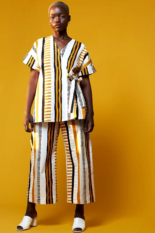 RADIATE CULOTTES [ Yellow / Orange Striped Patterned Cotton Pants ]