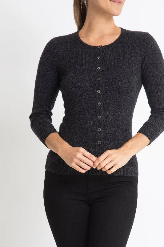 Silk + Cashmere Victoria Cardigan in Dark Charcoal