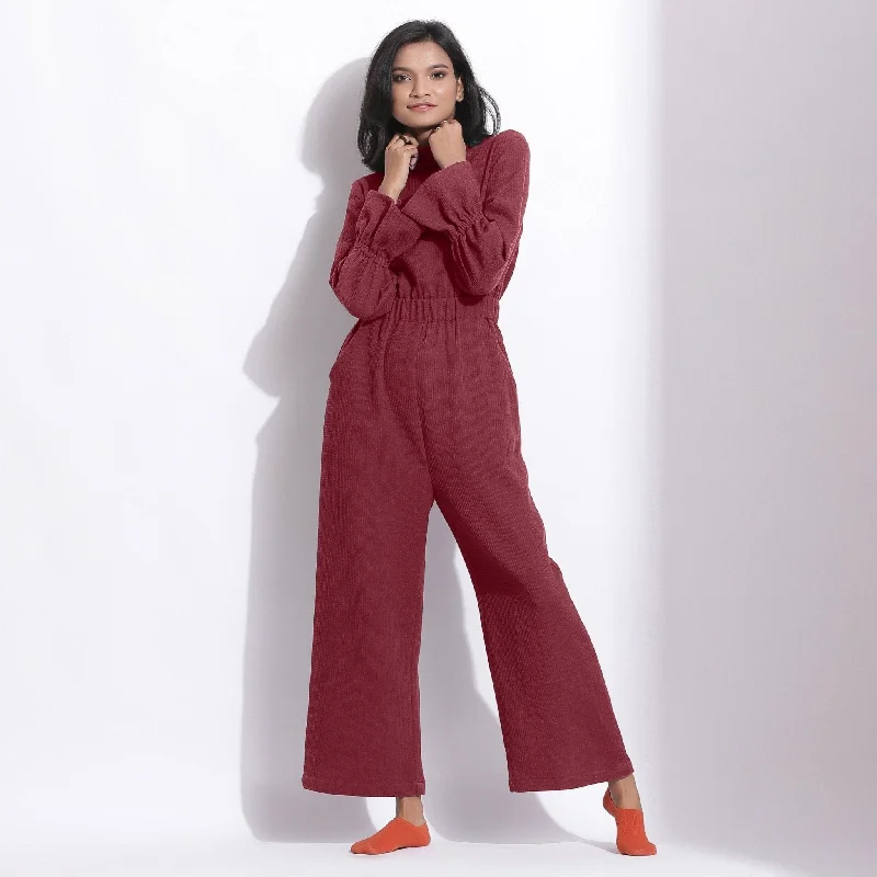 Barn Red Warm Cotton Waffle Ankle Length Overalls