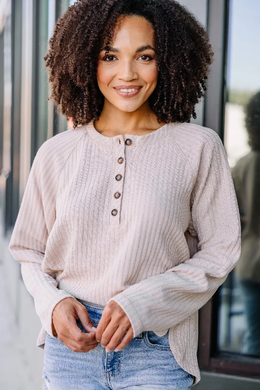 Make You See Taupe Brown Henley Top