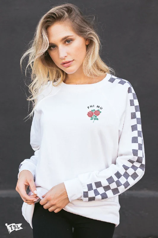 Phi Mu Checkered Raglan Crewneck