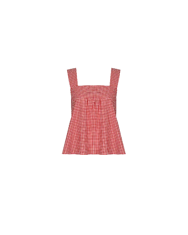 MARGIE TIE-BACK TOP RED GINGHAM