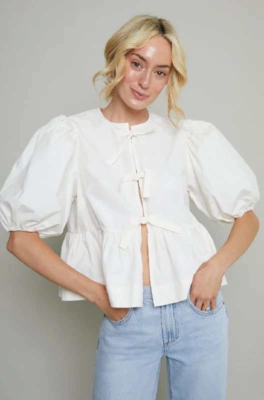 Robyn Poplin Front-Tie Top - Natural