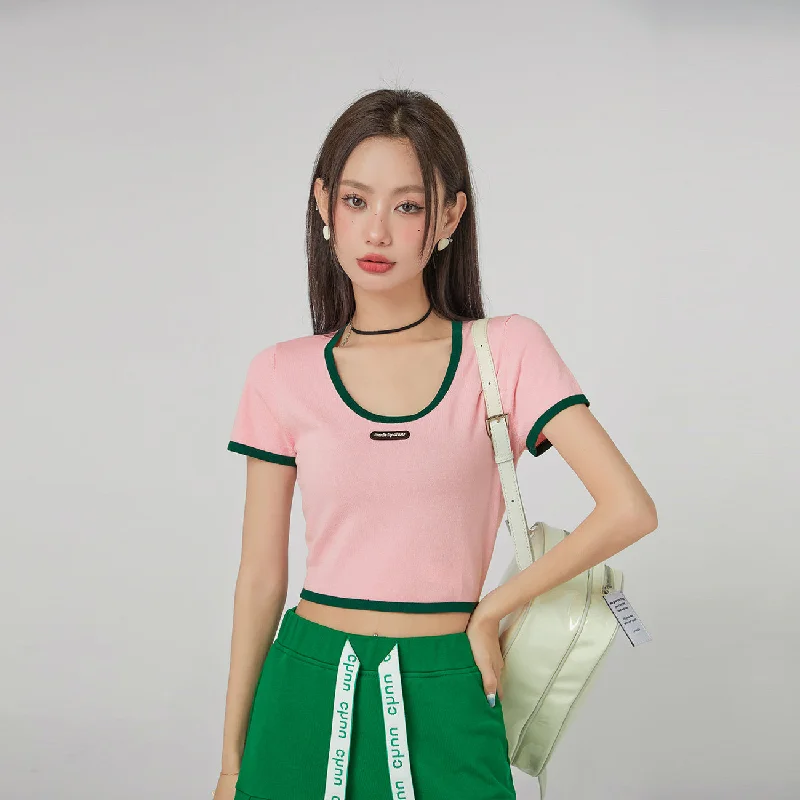 Color Block Short-Sleeved Crop Top