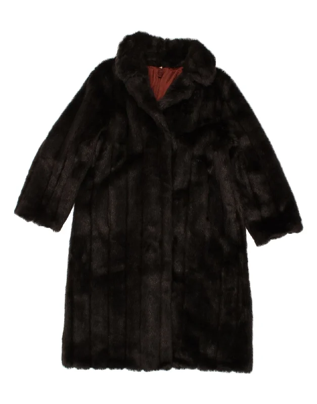 VINTAGE Womens Faux Fur Overcoat UK 16 Large  Black Acrylic