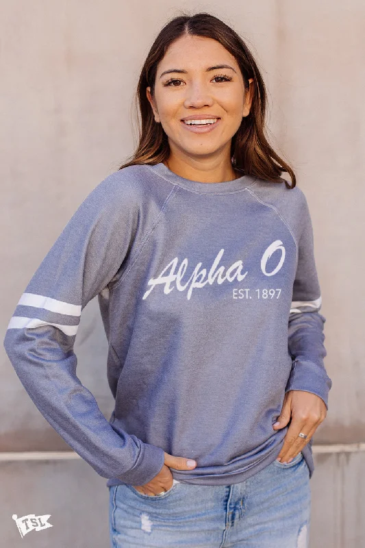 Alpha Omicron Pi Varsity Script Raglan Crewneck