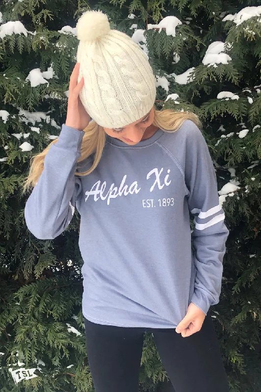 Alpha Xi Delta Varsity Script Raglan Crewneck