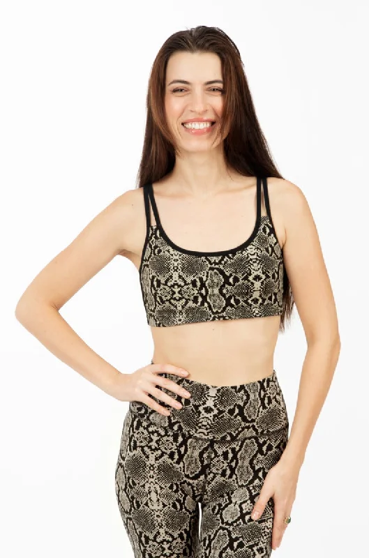 Snake Cross Back Bra - Cream Black