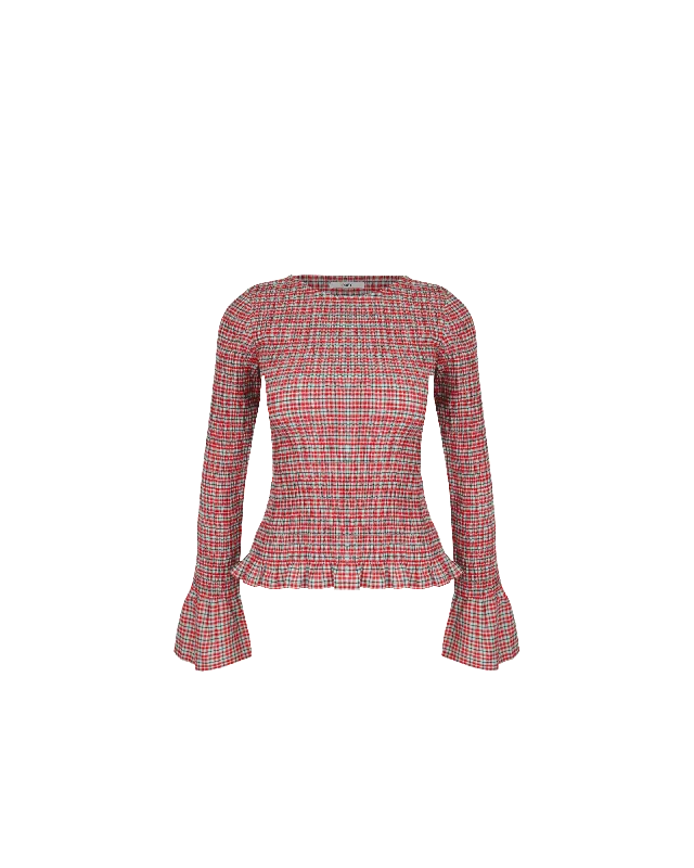 SKY SHIRRED LONG SLEEVE BLUE RASPBERRY TARTAN