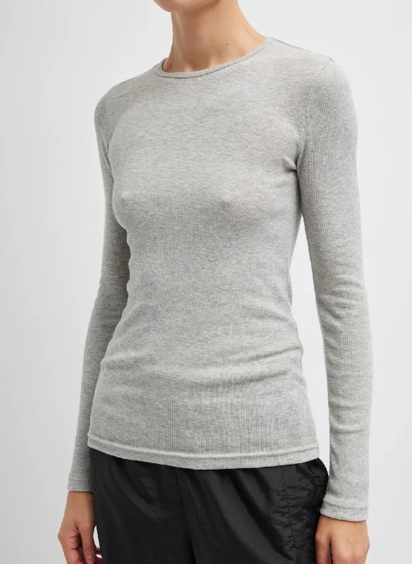 Circular Ribbed Crewneck Pullover T-Shirt