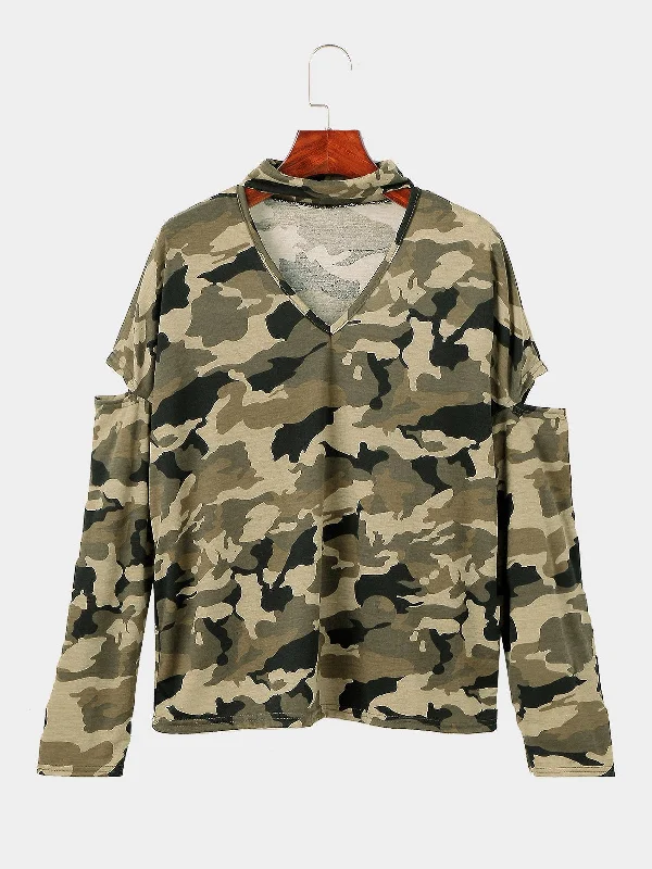 Custom V-Neck Camouflage Long Sleeve Camouflage T-Shirts