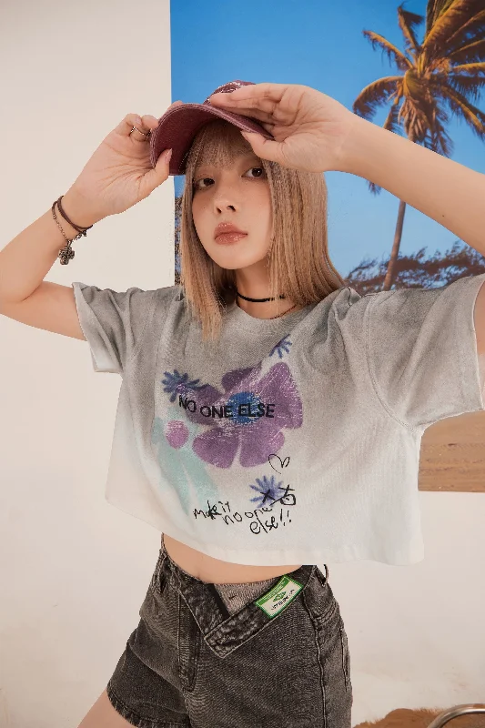 Gradient Flower Crop T-Shirt