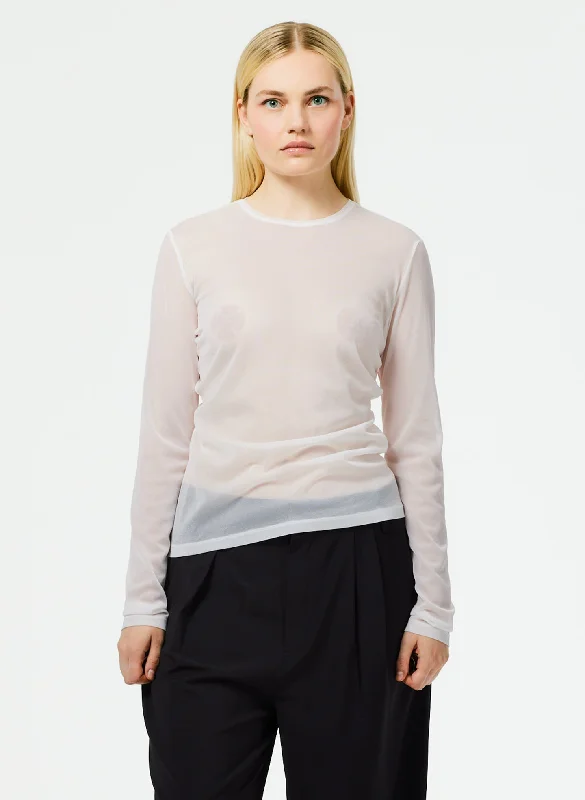 Sheer Gauze Long Sleeve Top With Pintuck Detail