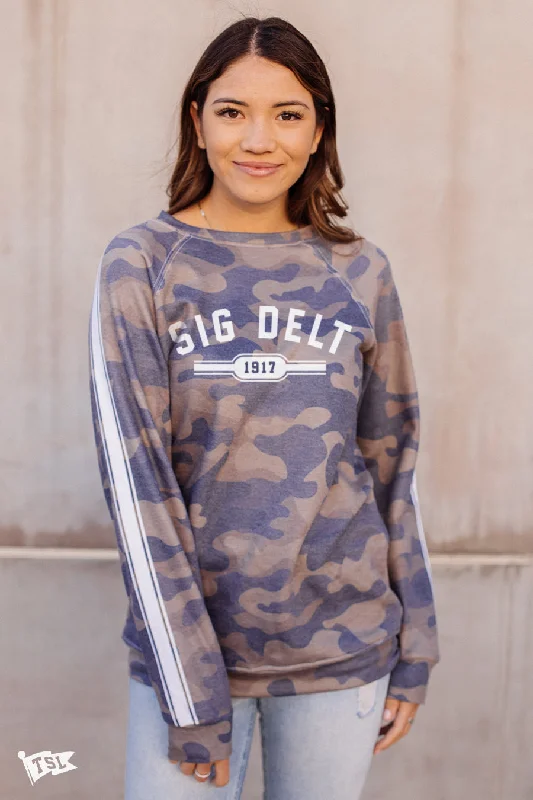 Sigma Delta Tau Camo Raglan Crewneck