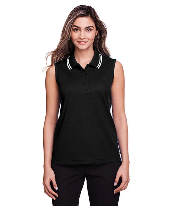 DG20SW - Devon & Jones CrownLux Performance® Ladies Plaited Tipped Sleeveless Polo Shirt