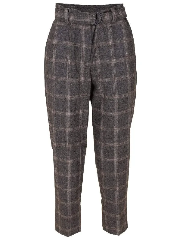 Belted Plaid Wool Pant