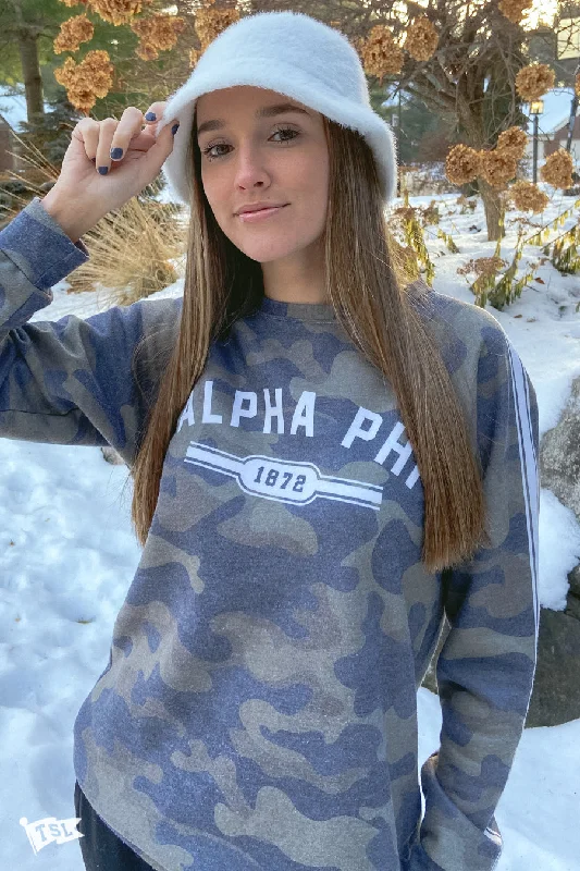 Alpha Phi Camo Raglan Crewneck