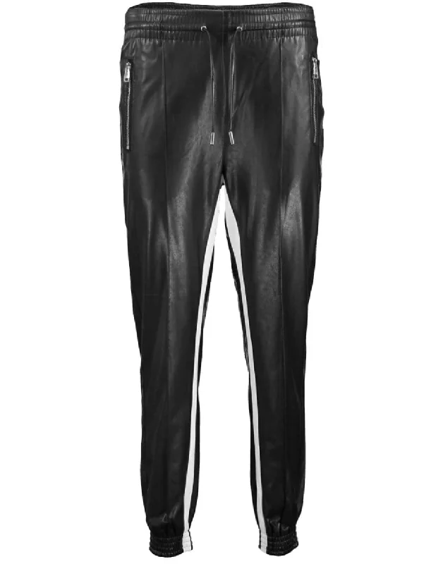 Black Inner Stripe Eco Leather Jogger