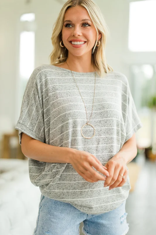 Never Disappoint Heather Gray Striped Top