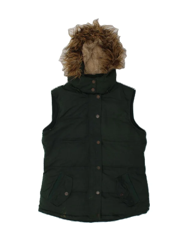 FAT FACE Womens Hooded Padded Gilet UK 12 Medium Green Polyester