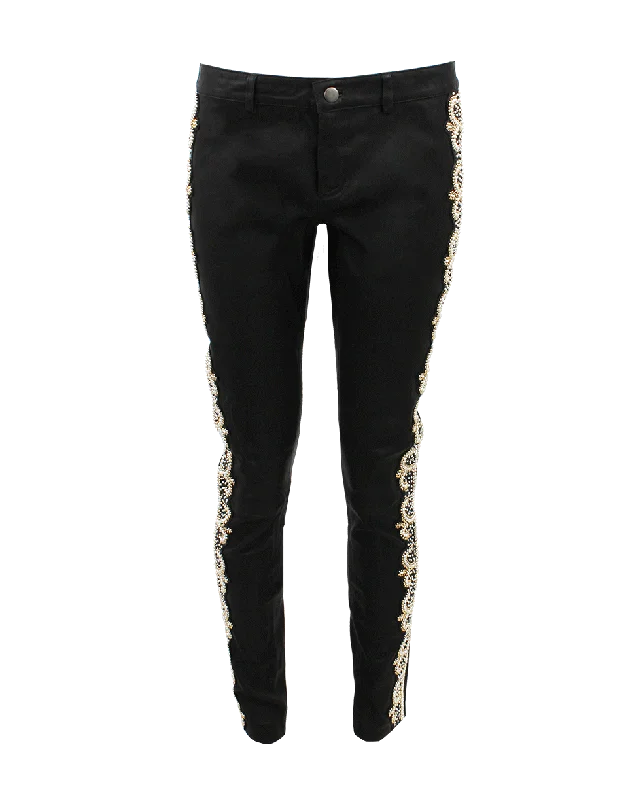 Pearl Embellished Leather Pants