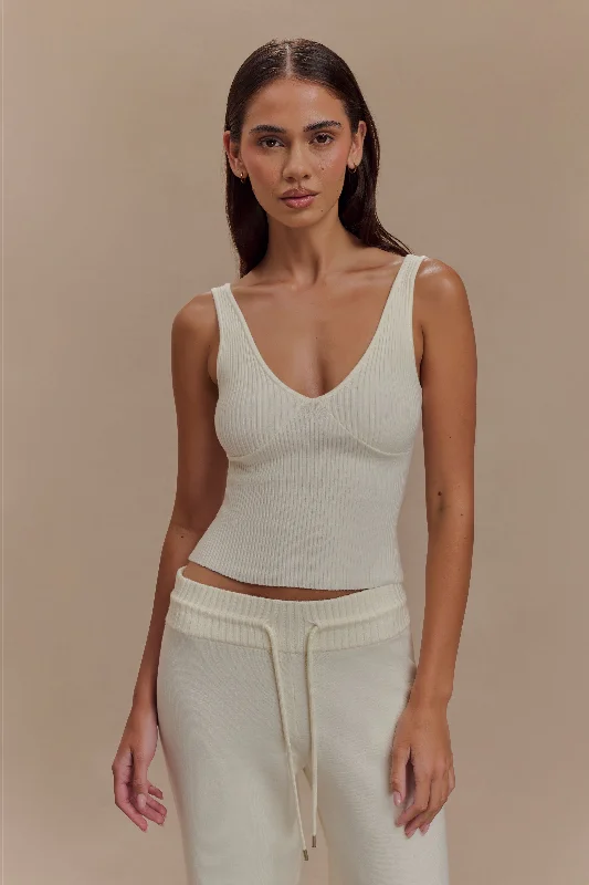 Natalya Ribbed Knit Cami Top - Ivory