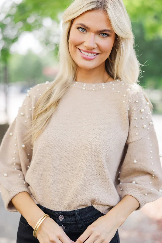 You Deserve It Oatmeal Brown Embellished Sweater