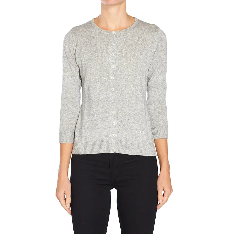 Silk + Cashmere Victoria Cardigan in Pale Grey Marle