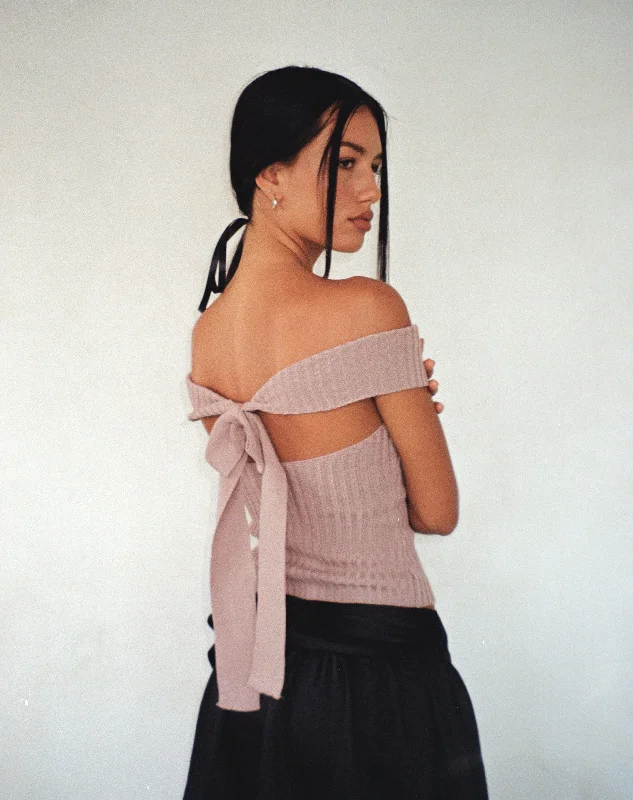 Wilda Bardot Bow Back Top in Knit Blush