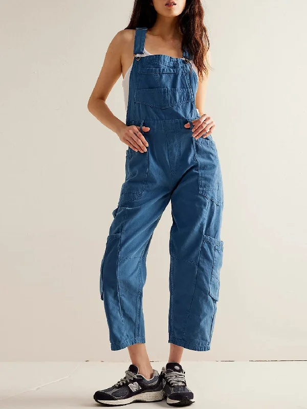 Pocketed Wide Strap Denim Overalls