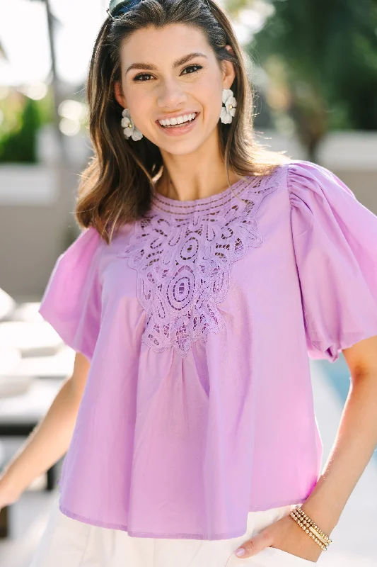 Stick To The Plan Lilac Purple Crochet Blouse