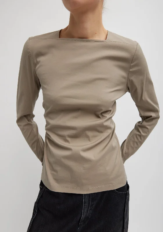 Stretch Cotton Nylon Square Neck Slim Circular Sleeve Top