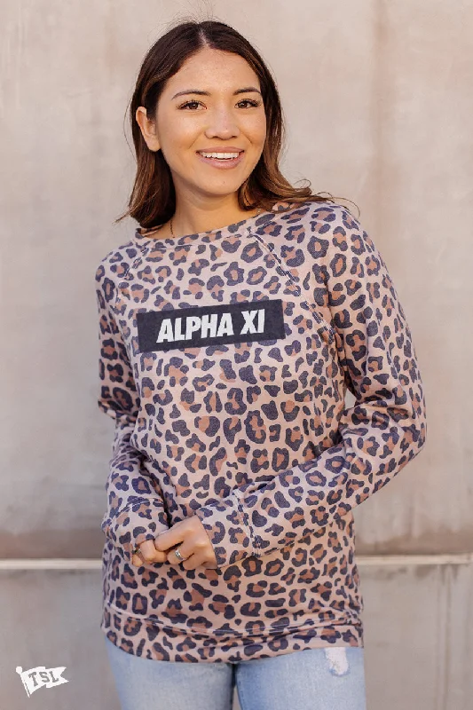 Alpha Xi Delta Leopard Raglan Crewneck