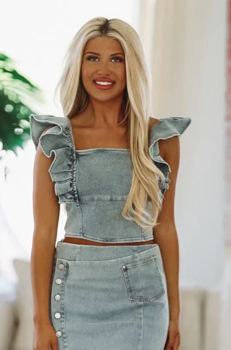 On Another Level Crop Top - Denim