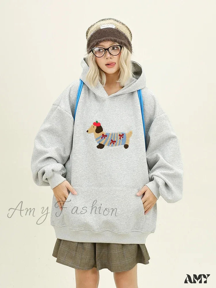 Streetwear Casual Loose Autumn Winter Cartoon Embroidery Hoodie