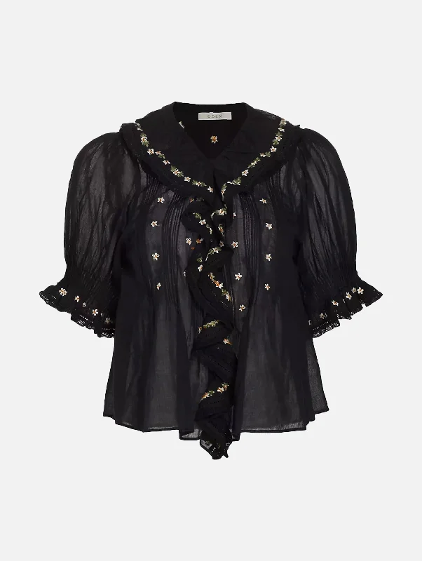 Hettie Floral Embroidery Top in Black