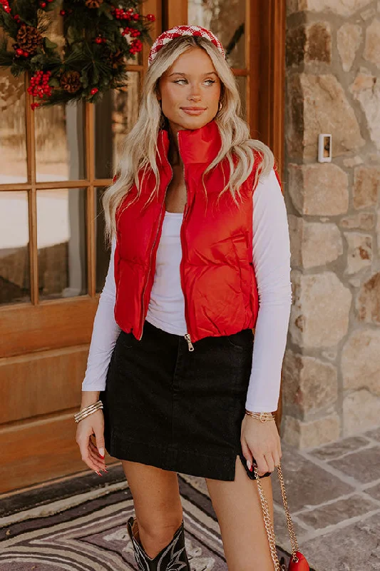 Urban Outing Faux Leather Puffer Vest in Red