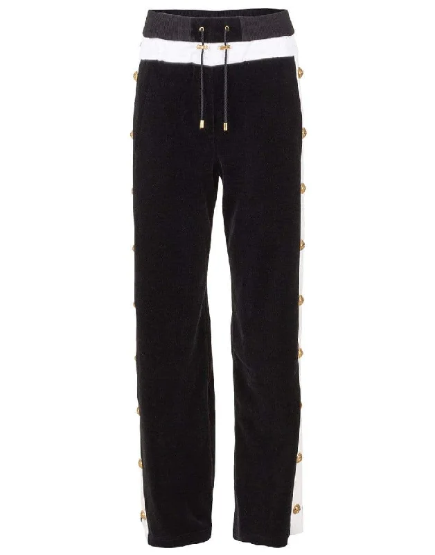 Snap Button Satin Trim Velvet Sweatpant