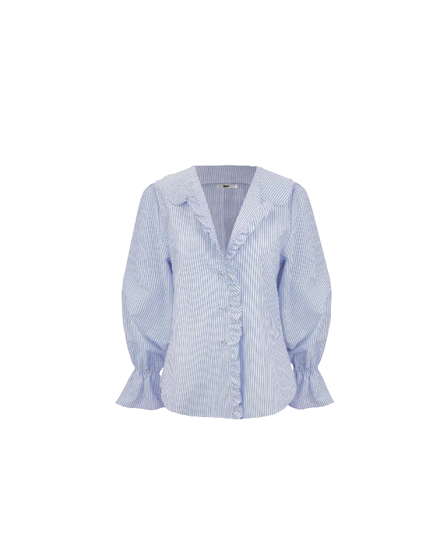 SANDLER RUFFLE SHIRT BLUE STRIPE