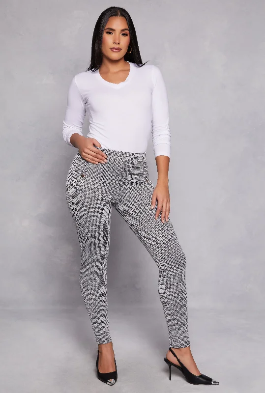 Houndstooth Skinny Leg Dress Pants